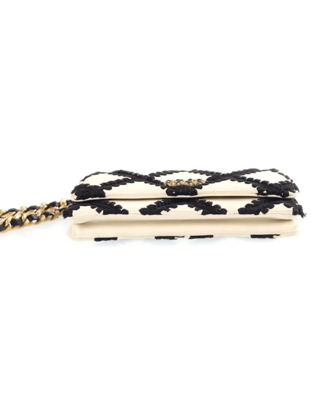 Chanel 19 Chain Wallet Shoulder Bag White Black Clochette Calfskin Gold